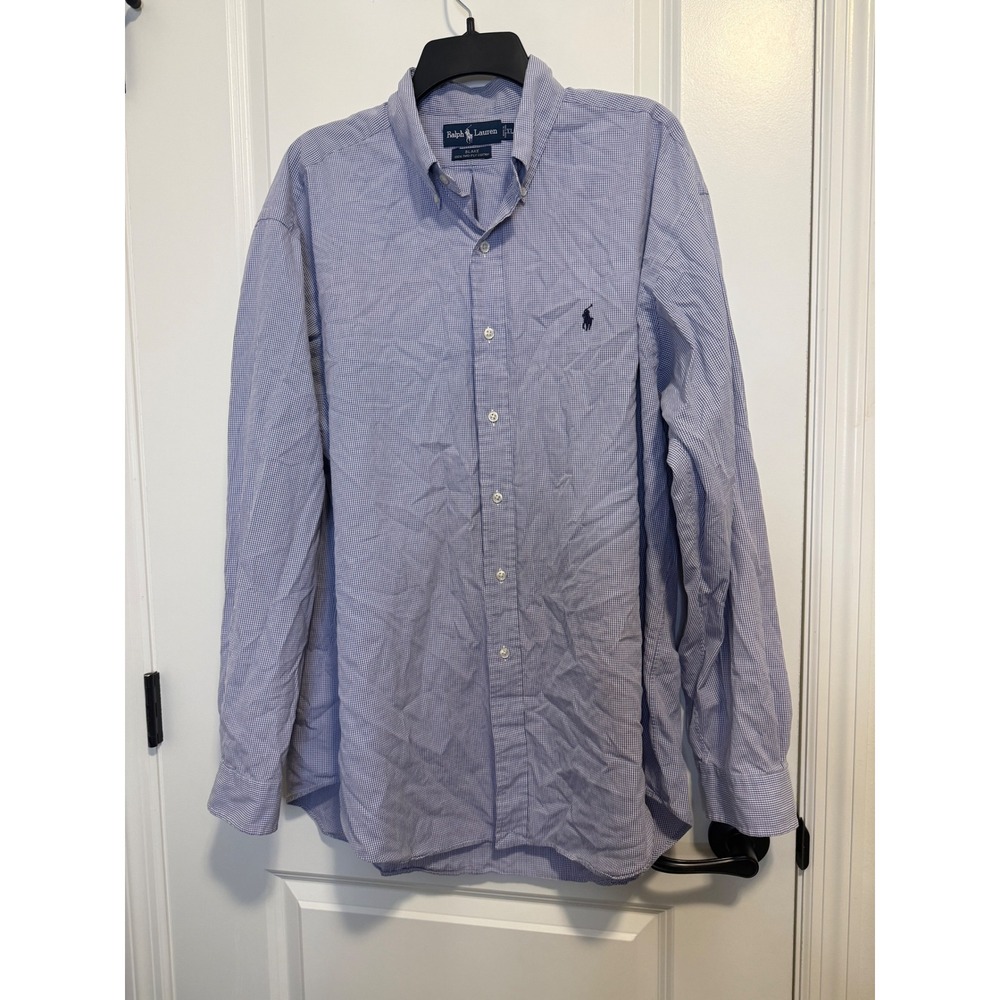 Ralph Lauren Button Down Mens XL Blue Good Blake‎ Gingham Plaid Preppy Cotton